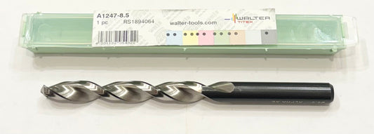 Walter-Titex 8.5mm HSS Drill Bit 8xD Taper Length 2 Flute 130 Degree Angle