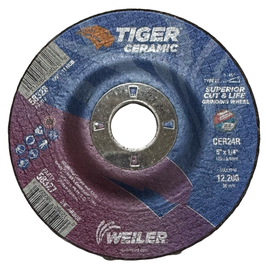 Weiler 5" x 1/4" x 7/8" Ceramic Grinding Wheel T27 10 Pack