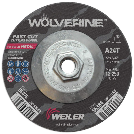 Weiler 5" x 3/32" x 5/8"-11 Metal Cutting Off Wheel 24 Grit Aluminum Oxide 10pk