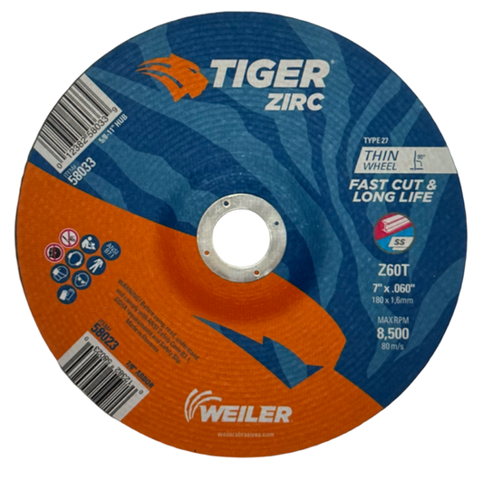 Weiler 7" x .060" x 7/8" Cut-Off Wheel 60 Grit Zirconia T27