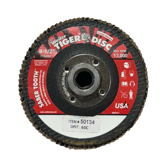Weiler Saber Tooth 4-1/2" x 5/8-11 Abrasive Flap Disc 60 Grit Ceramic 10pk USA