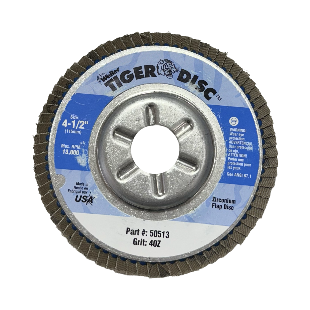 Weiler TIGER 4-1/2" x 7/8" Abrasive Flap Disc 40 Grit Zirconia 10 Pack