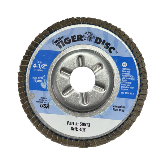 Weiler TIGER 4-1/2" x 7/8" Abrasive Flap Disc 40 Grit Zirconia 10 Pack