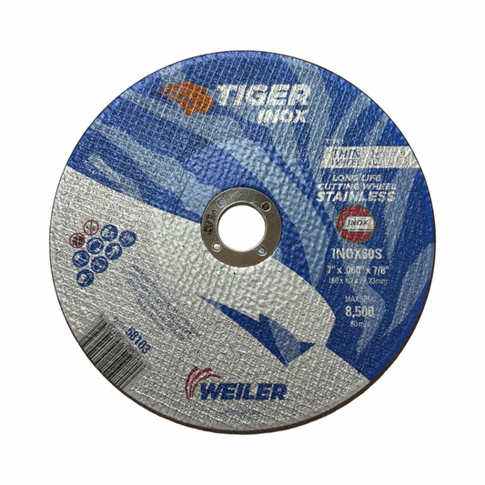 Weiler TIGER INOX 7" x .060" x 7/8" Thin Cut-Off Wheel 60 Grit 5 Pack