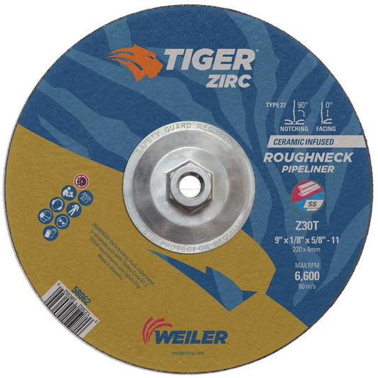 Weiler Tiger Zirc 9" x 1/8" x 5/8-11 Roughneck Pipeline Cut Off Wheel