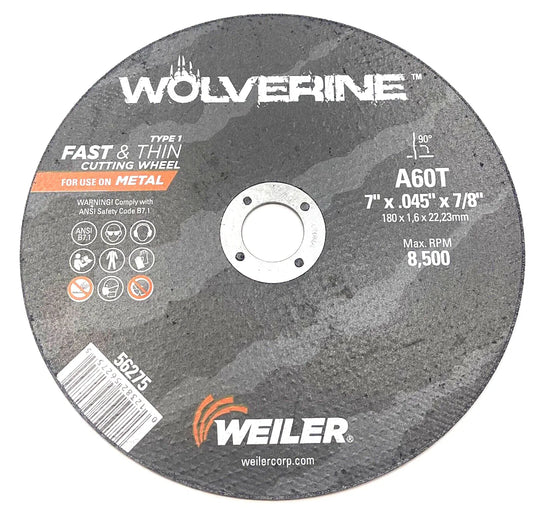 Weiler Wolverine 7" x .045" x 7/8" Metal Cut-Off Wheel Type 1 60 Grit 5 Pack