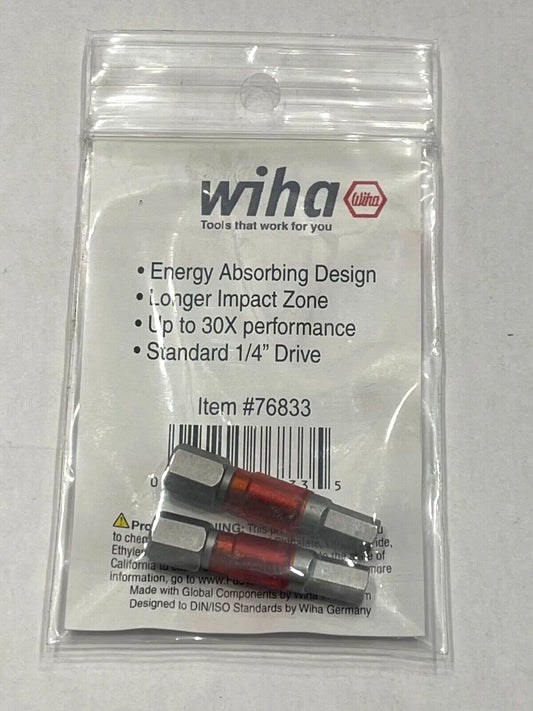 Wiha 3/16" x 29mm Terminator Impact Hex Screwdriver Bits 1/4" Hex Shank 2 Pack