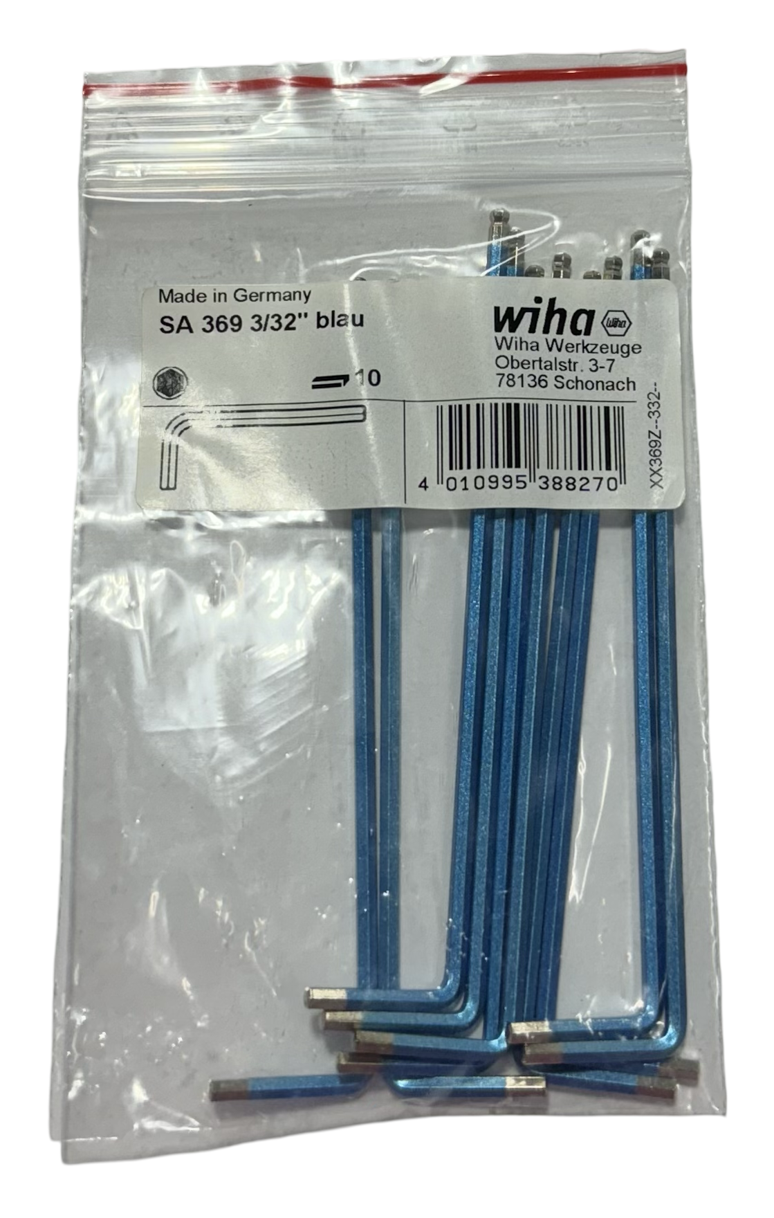 Wiha 3/32" Ball End Hex Extra Long L-Key Blue 10 Pack