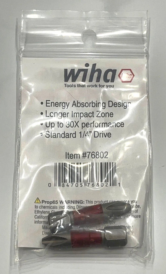 Wiha PH2 x 29mm Terminator Impact Phillips Screwdriver Bits 1/4" Hex Shank 2pk