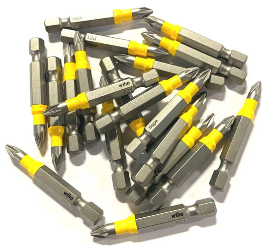 Wiha PoziDriv PZ1 x 50mm Power Bit 1/4" Hex Drive Impact Screw Bits 20pk