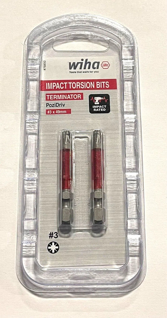 Wiha T30 x 49mm Terminator PoziDriv Impact Torsion Bits 1/4" Hex Drive 2 Pack