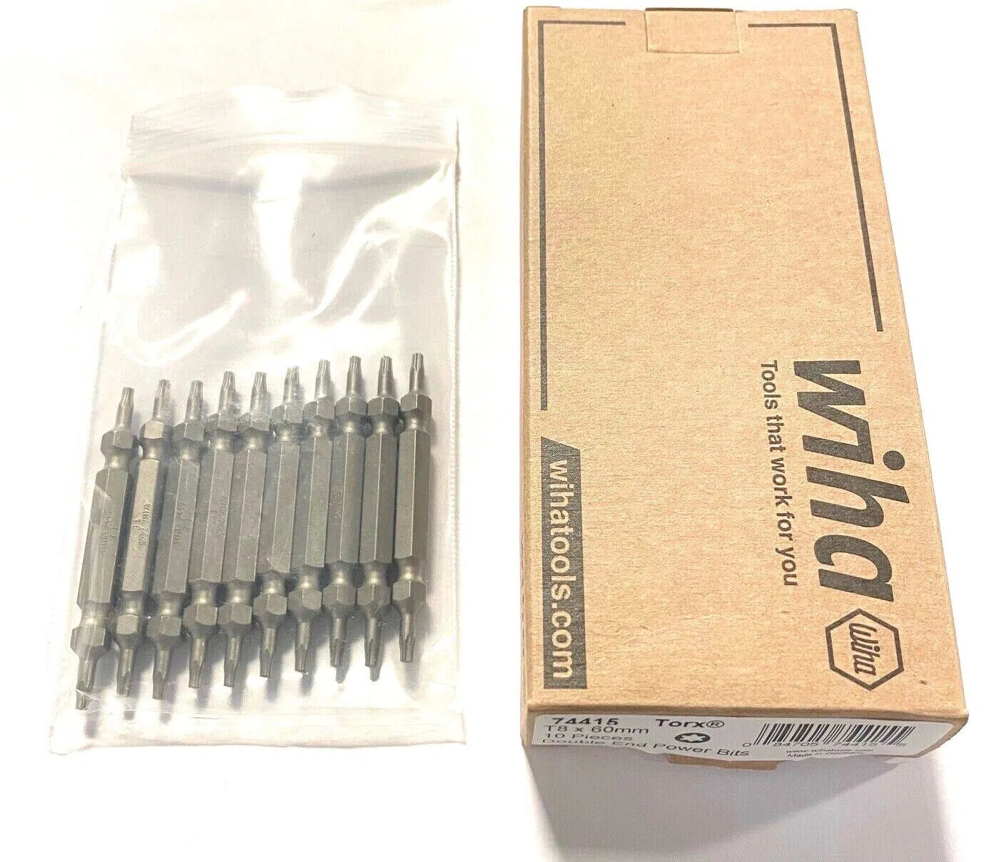 Wiha T8 x 60mm Torx Double End Power Bits 10 Pack 74415