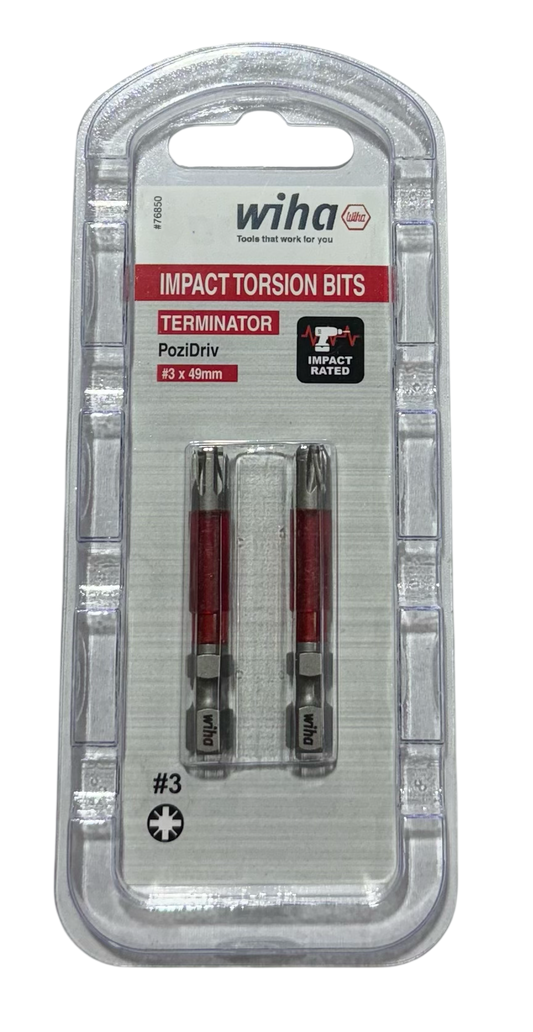Wiha Terminator #3 x 49mm PoziDriv Impact Power Bits 2pk