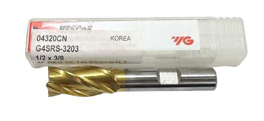 YG 1/2" Cobalt End Mill 4 Flute Tin Coated 3/8" Shank