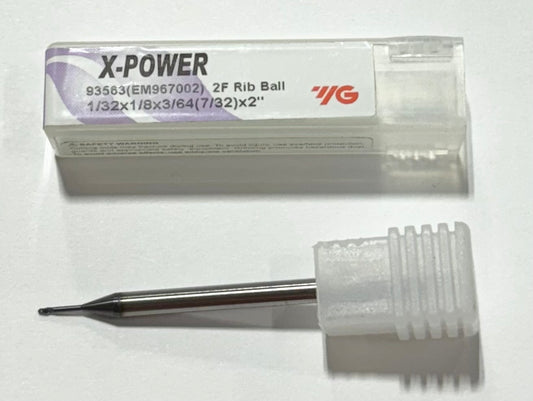 YG 1/32" Carbide Ball Nose Rib Processing End Mill 2FL X-Power Coated