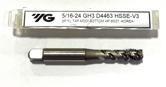 YG 5/16"-24 HSSE-V3 Spiral Flute Tap 3FL GH3 Modified Bottoming Tap