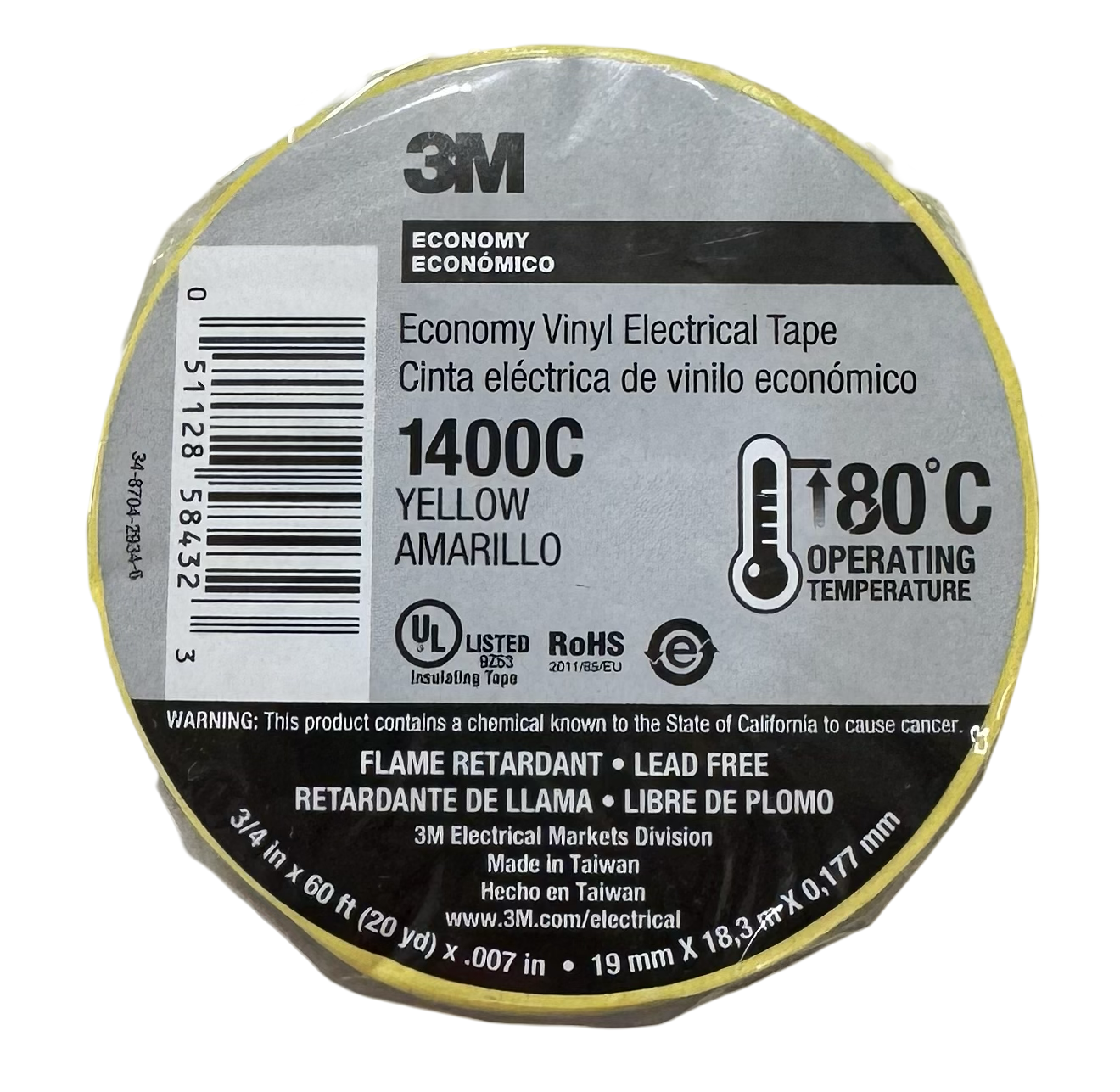 3M 3/4" x 60 ft x 7 mil Economy Vinyl Electrical Tape 1400C