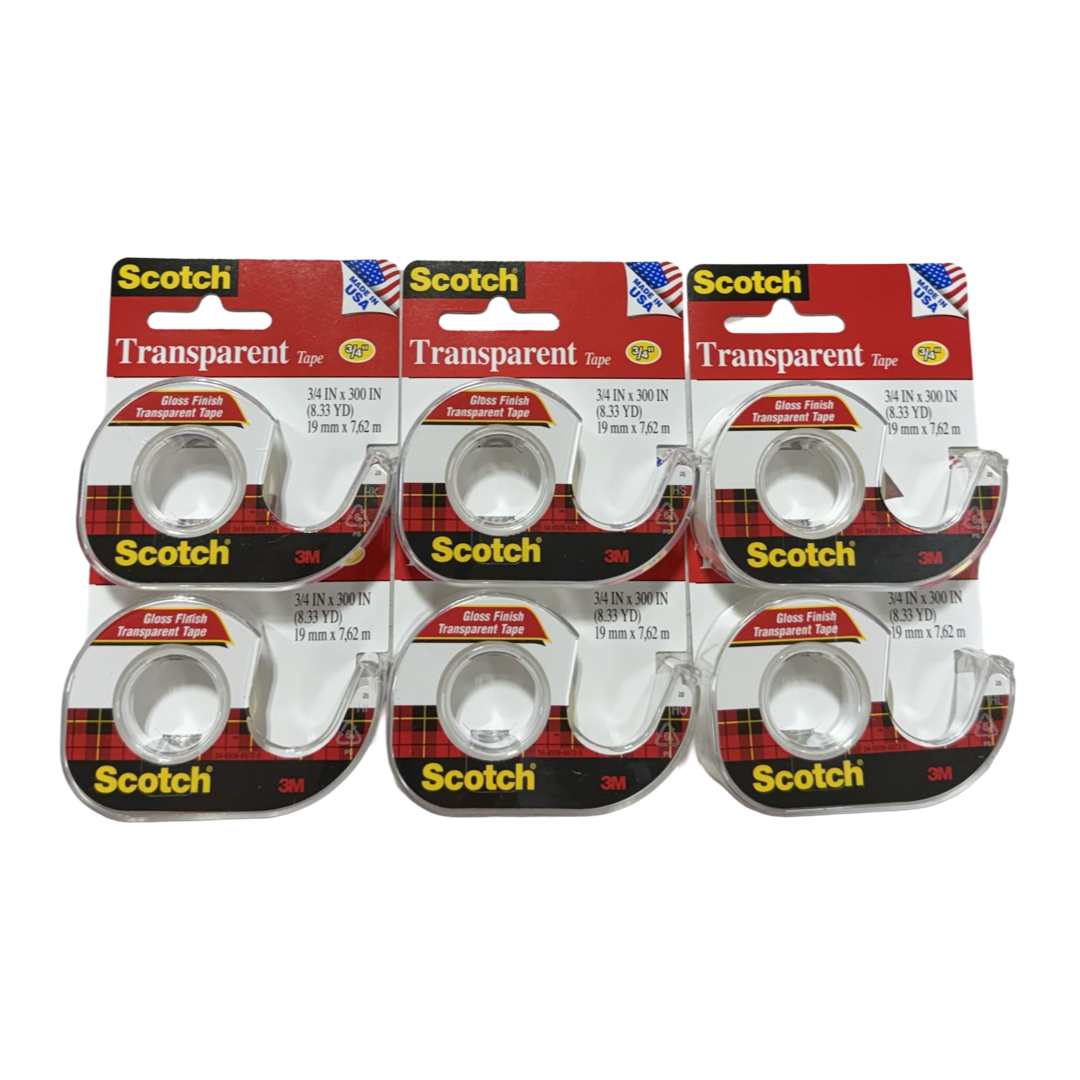 3M Scotch 3/4" x 300" Transparent Tape Gloss Finish 6 Pack USA Made