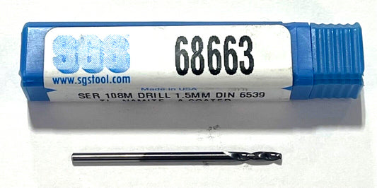 SGS 1.5mm Solid Carbide Drill 3xD TA Coating 2 Flute 145° Point USA Made 68663