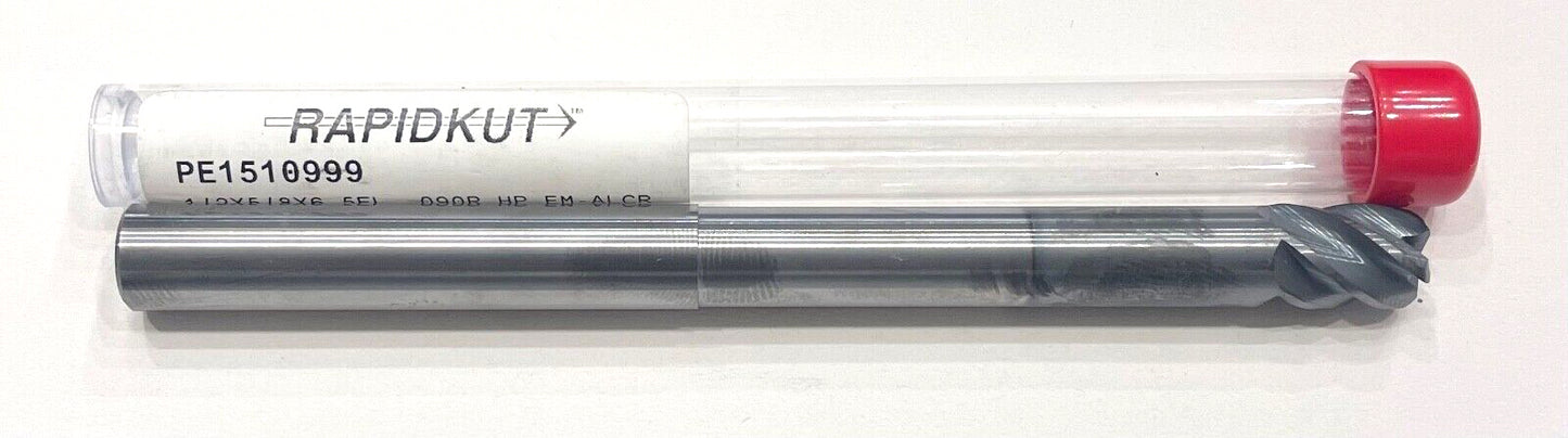 RapidKut 1/2" Carbide End Mill HP 5 Flute Necked .090 Radius AlCrN 6" Overall