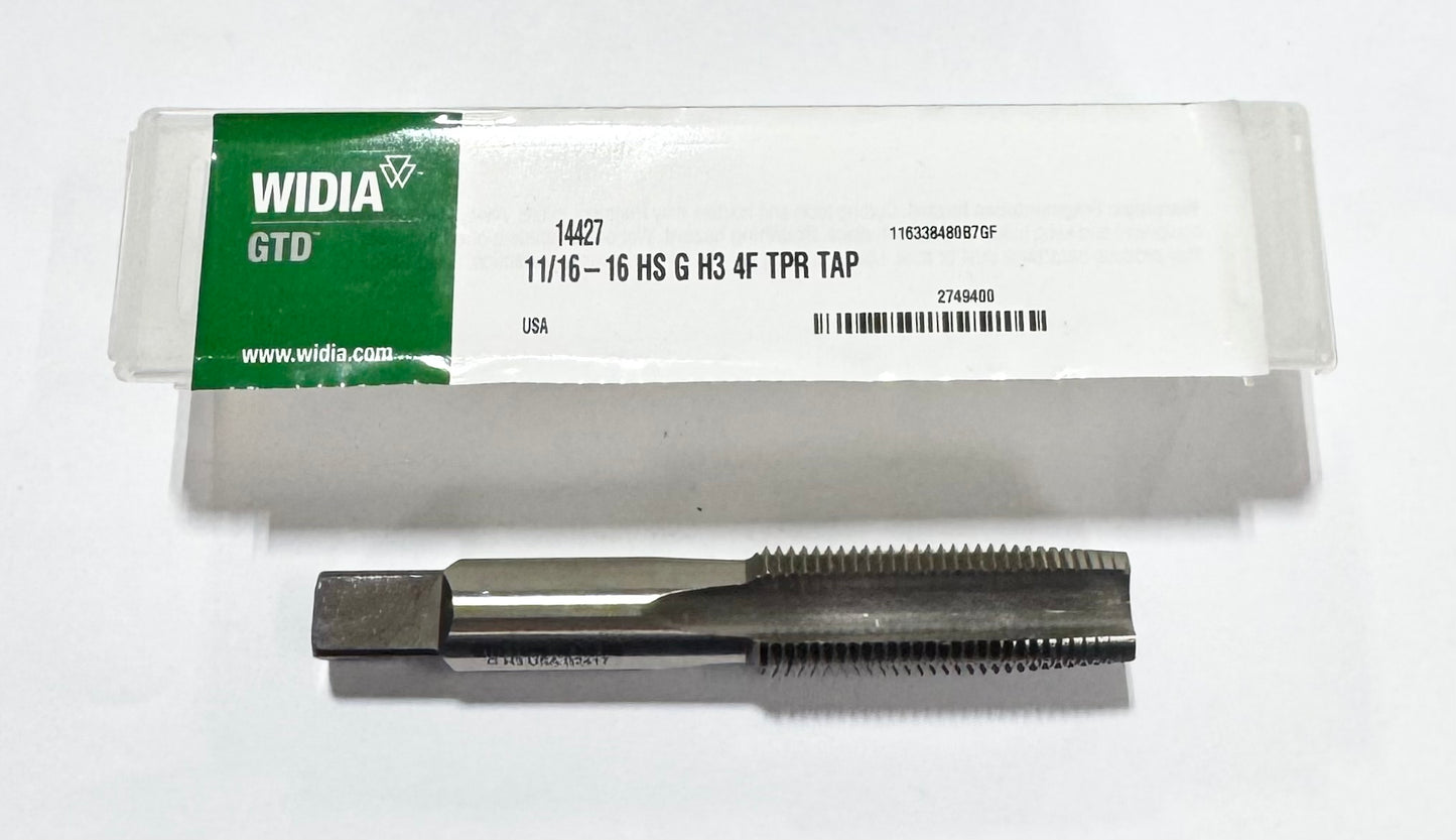 WIDIA 11/16"-16 HSS Straight Flute Taper Tap H3 4FL USA Made