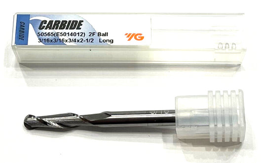 YG 3/16" Carbide Ball Nose End Mill 2 Flute Long Length 50565