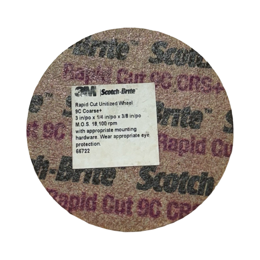 3M Scotch-Brite 3" x 1/4" x 3/8" Rapid Cut Unitized Wheel 9C CRS+