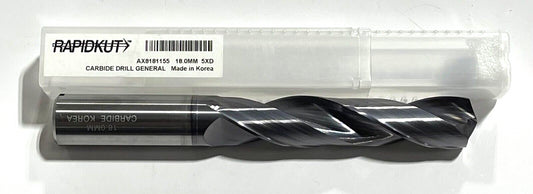 RapidKut 18mm Solid Carbide Drill 5xD TiAlN Coolant Thru High Performance 140Â°