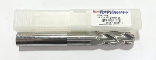 RapidKut 3/4" Carbide Ball Nose End Mill Long Reach 4 Flute USA Made