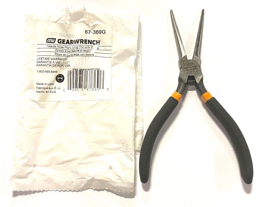 GearWrench 6-5/8" Needle Nose Pliers Long Thin With Spring USA Made 67-369G