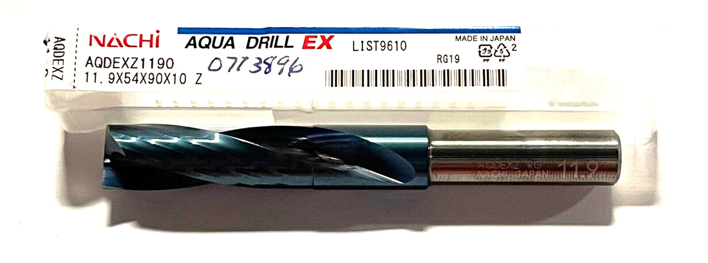 NACHI 11.9mm Solid Carbide Drill 2xD Aqua EX Coating 180Â° 2 Flute Made In Japan