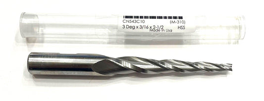 3 Deg x 3/16" x 2-1/2" HSS Tapered End Mill 3 Flute USA Made