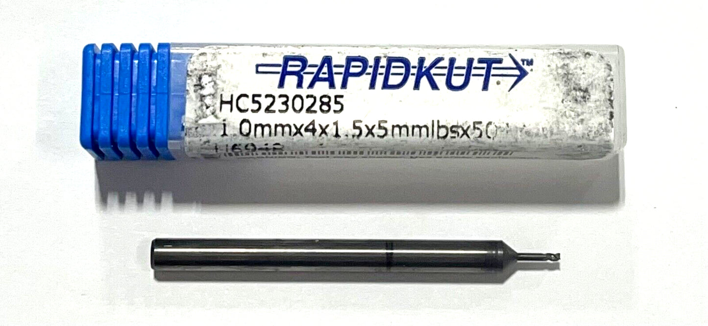 RapidKut 1mm Carbide End Mill 3FL Variable Pitch Helix nACRo Coated .10mm Radius