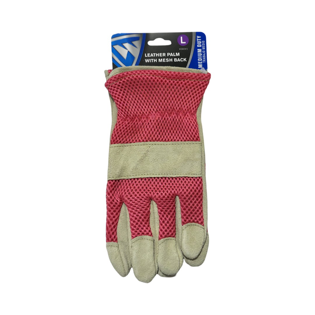 West Chester Women's Work Gloves Leather Palm with Mesh Back Pink Size Large