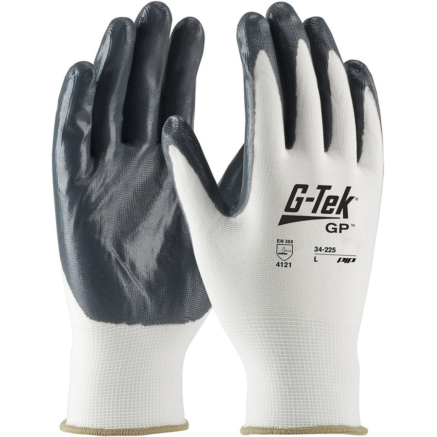 PIP G-Tek White Medium General-Purpose Work Gloves Nitrile Palm Fingers Coating 1 Dozen