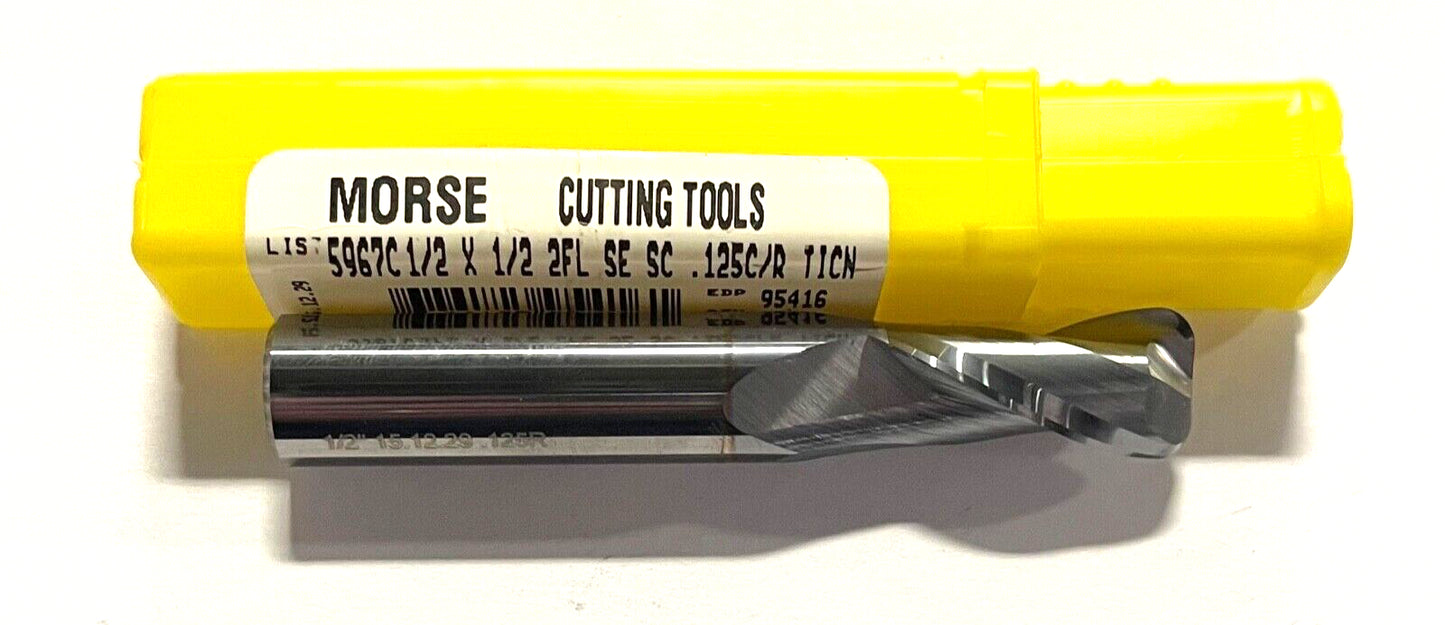 Morse 1/2" Carbide End Mill TiCN Coated .125" Radius 2 Flute Finishing End Mill