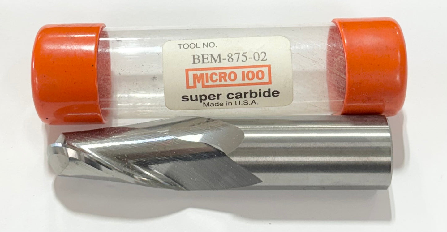 Micro 100 7/8" Carbide Ball Nose End Mill 2 Flute High Performance USA Made