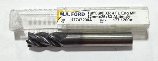 M.A. Ford 12mm Carbide End Mill 4 Flute ALtima Coating USA Made