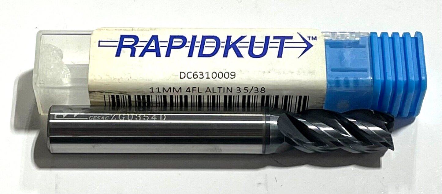 RapidKut 11mm High Performance Carbide End Mill AlTiN High Spiral 4 Flute