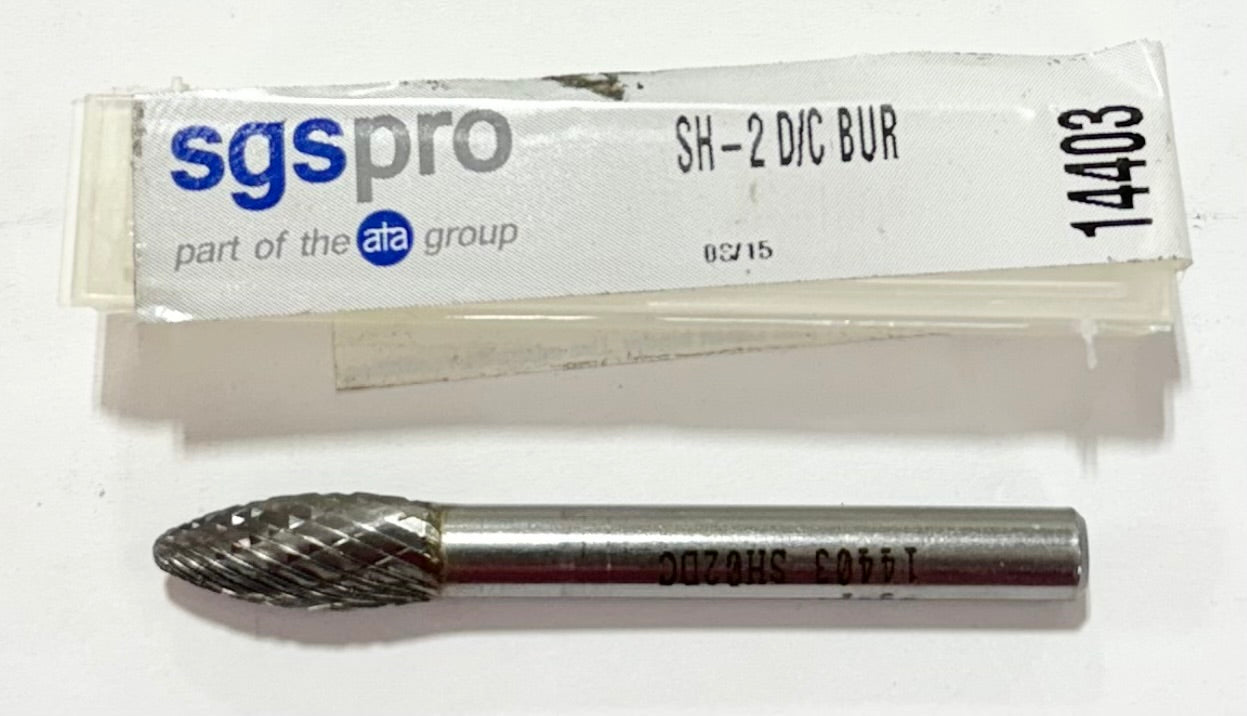 SGS Pro 5/16" Carbide Burr SH-2 Double Cut Flame Shape 1/4" Shank USA Made