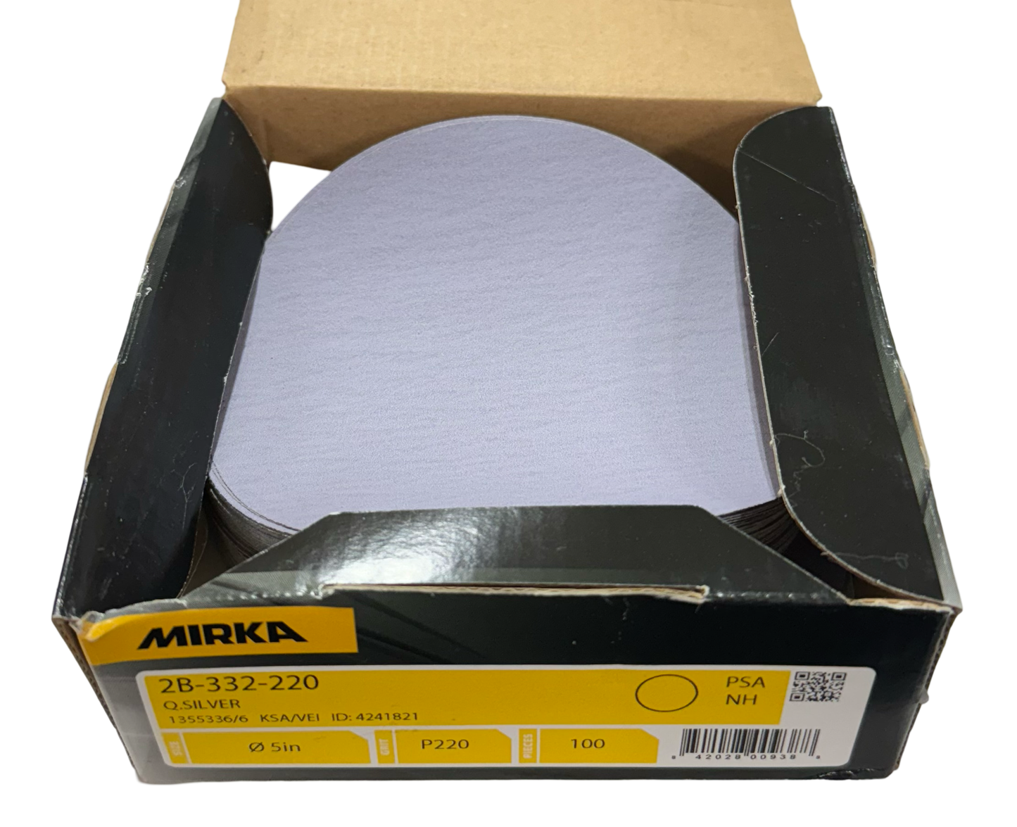 Mirka 5" PSA Sanding Disc 220 Grit Aluminum Oxide No Holes Non-Vacuum 100 Pack