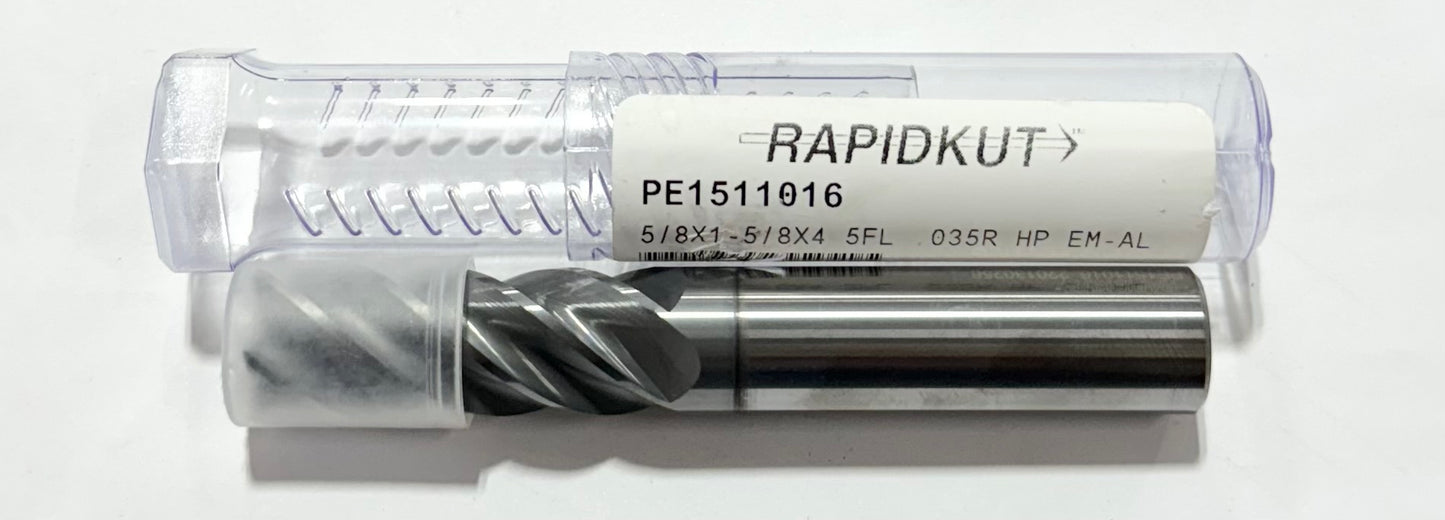 RapidKut 5/8" Carbide End Mill 5 Flute .035" Radius AlCrN High Performance