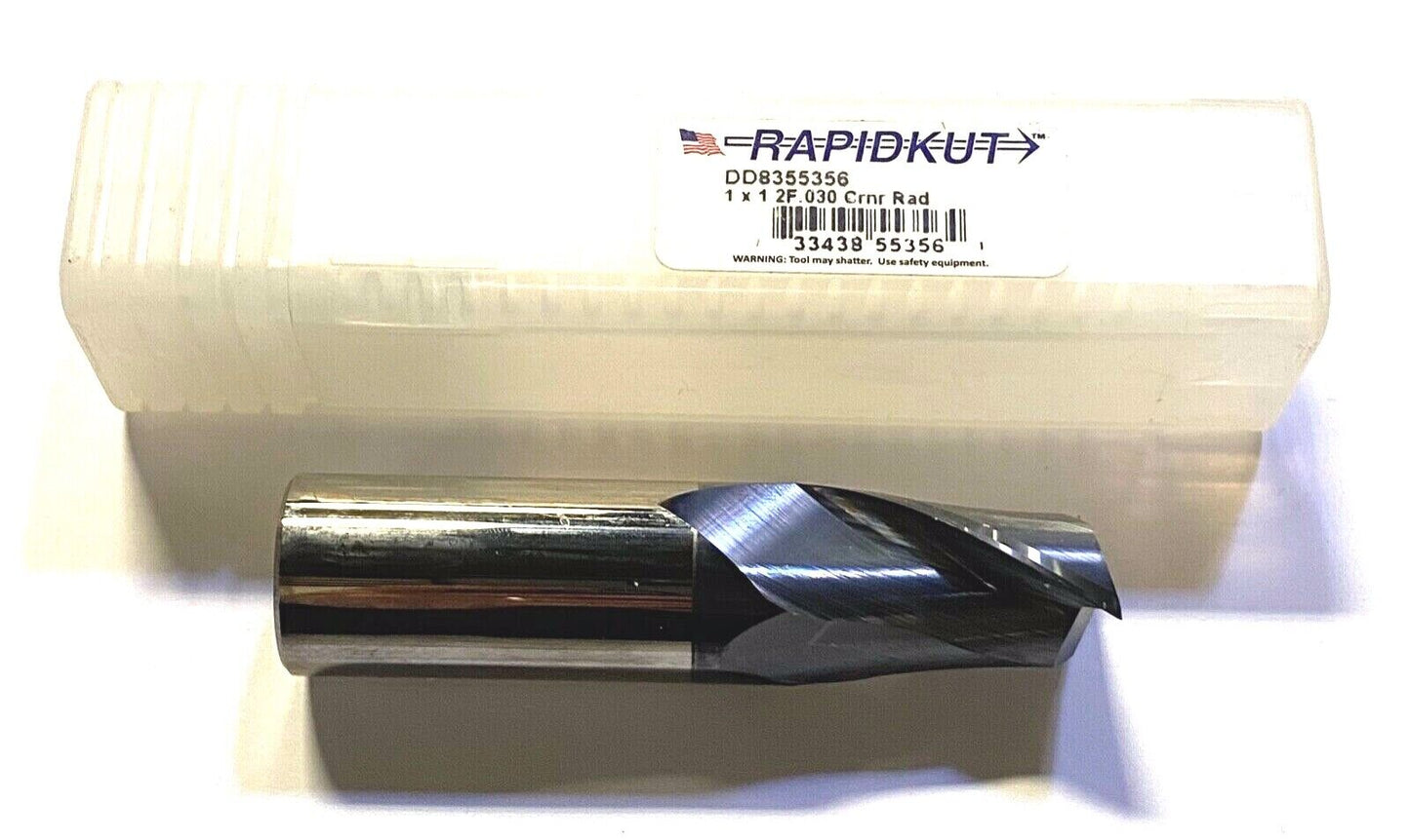 Rapidkut Carbide End Mill 1" x 1" x 1-1/2" x 4" AlTiN Coated .030 Radius 2 Flute