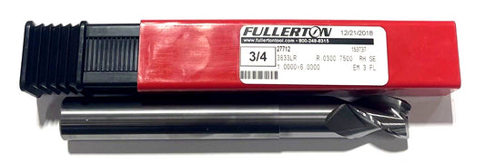 Fullerton 3/4" x 3/4" x 1" x 6" Carbide End Mill 3 Flute Long Reach .030" Radius