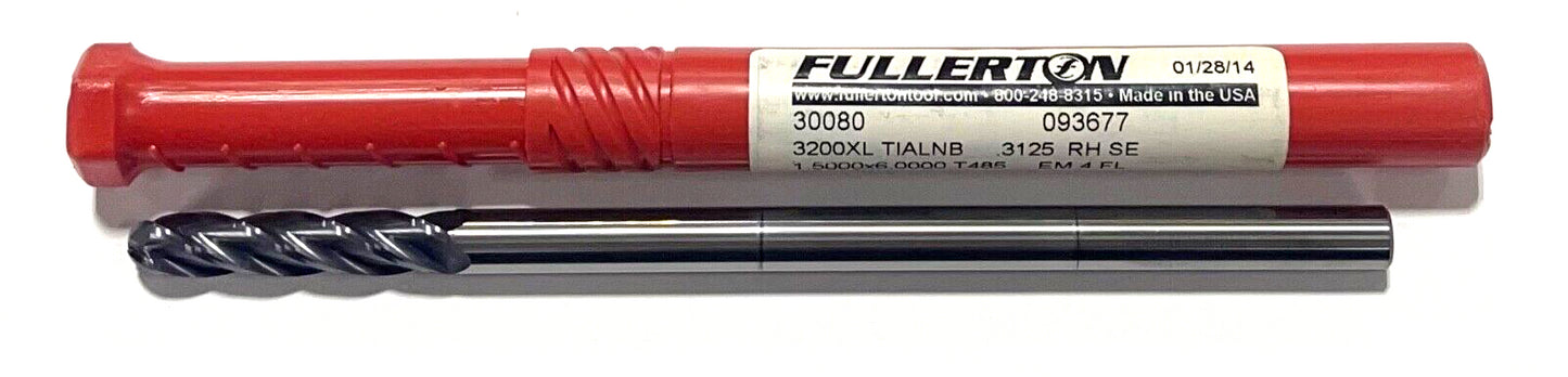 Fullerton 5/16" Carbide Ball Nose End Mill Long Length 4 Flute TiAlN Coating USA