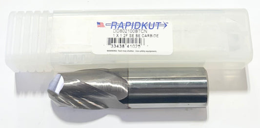 RapidKut 1" Carbide Ball Nose End Mill 2 Flute TiCN Coated USA Made