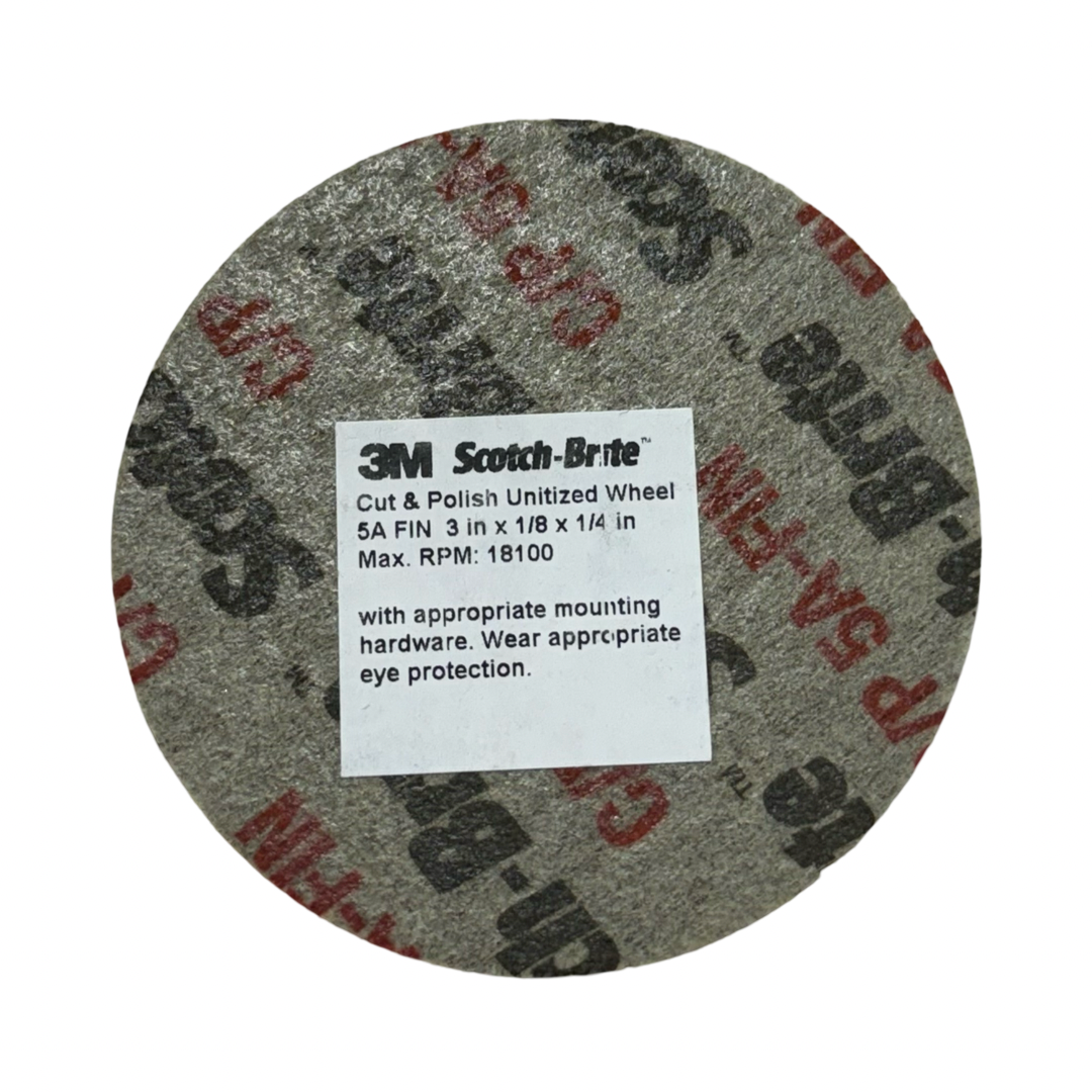 3m Scotch-Brite 3" x 1/8" x 1/4" Cut & Polish Unitized Wheel 5A FIN