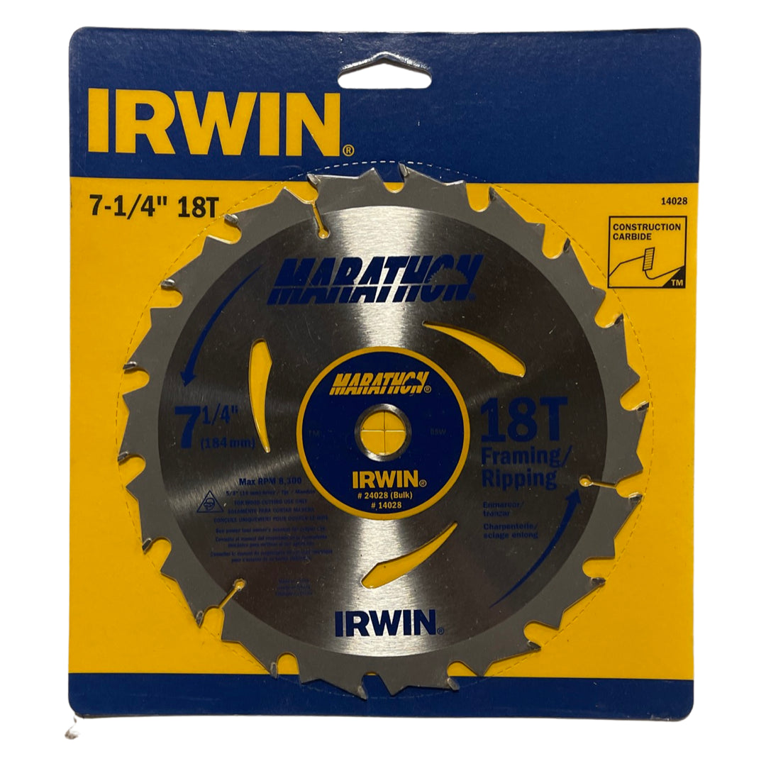 IRWIN 7-1/4" x 18T Carbide Tipped Circular Saw Blade Framing/Ripping 14028