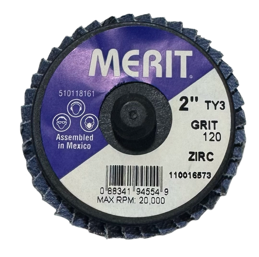 Merit 2" Mini Flap Disc Roloc 120 Grit Zirconia Alumina 10 Pack