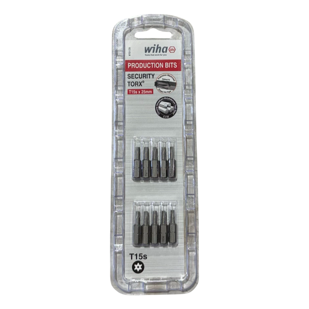 Wiha T15s x 25mm Security Torx Insert Bits 10 Pack